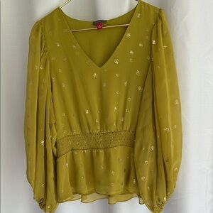 Vince Camuto Chartreuse Green and Gold Embellished Blouse Size Medium